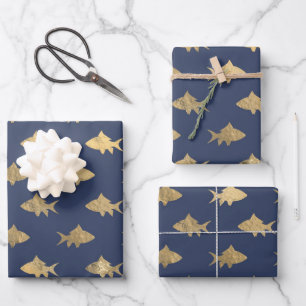 Elegant Blue and Gold Nautical & Vintage Patterns Wrapping Paper Sheet