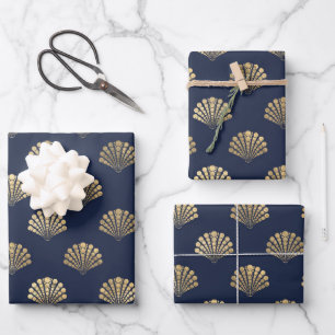 Elegant Blue and Gold Nautical & Vintage Patterns Wrapping Paper Sheet