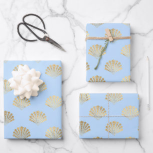 Elegant Blue and Gold Nautical & Vintage Patterns Wrapping Paper Sheet