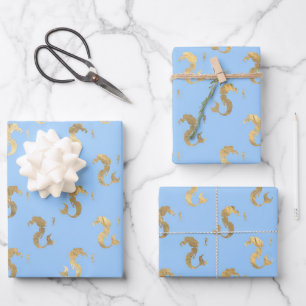 Elegant Blue and Gold Nautical & Vintage Patterns Wrapping Paper Sheet