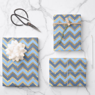 Elegant Blue and Gold Nautical & Vintage Patterns Wrapping Paper Sheet