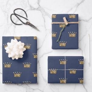 Elegant Blue and Gold Nautical & Vintage Patterns Wrapping Paper Sheet