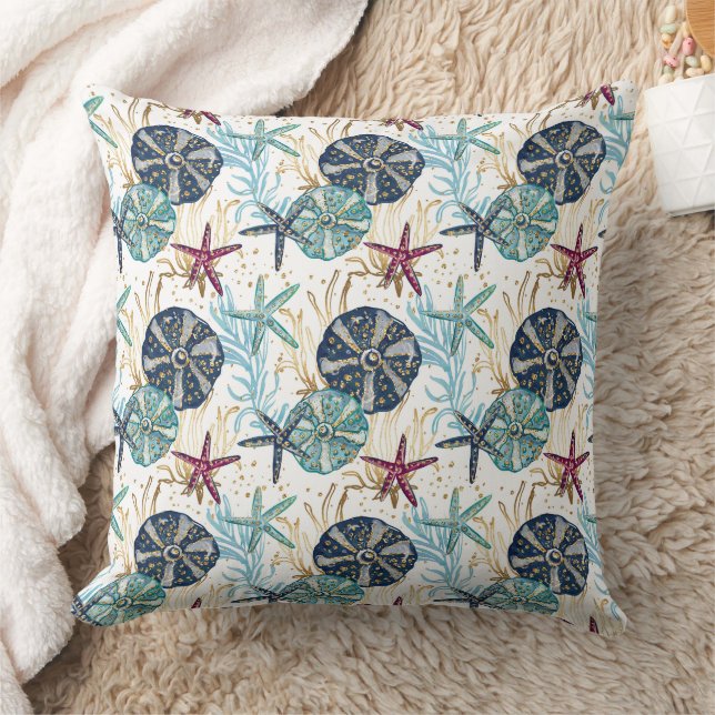 Elegant Blue and Gold Ocean Treasures Pattern Cushion (Blanket)