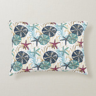 Elegant Blue and Gold Ocean Treasures Pattern Decorative Cushion