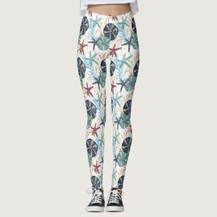 Elegant Blue and Gold Ocean Treasures Pattern Leggings