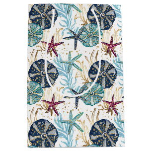 Elegant Blue and Gold Ocean Treasures Pattern Medium Gift Bag