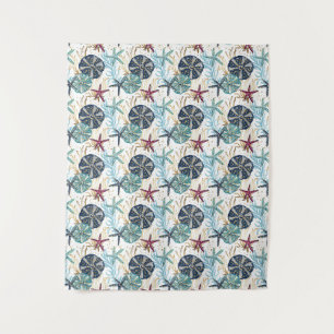 Elegant Blue and Gold Ocean Treasures Pattern Tapestry