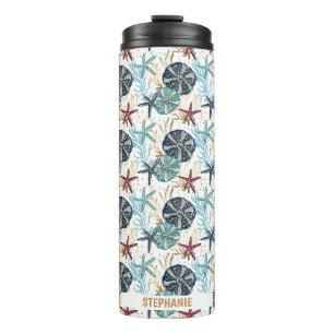 Elegant Blue and Gold Ocean Treasures Pattern Thermal Tumbler