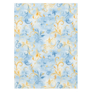 Elegant Blue and Gold Paisley-Inspired Leaf Tablecloth