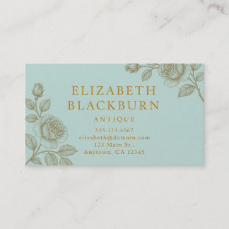 Elegant Blue and Gold Rose Business Card