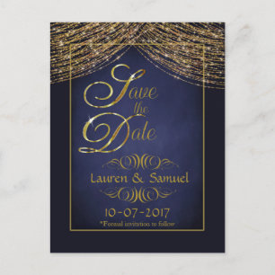 Elegant Blue and Gold Save the Date PostCards