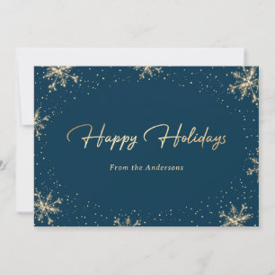 Elegant Blue and Gold Snowflake Holiday Card