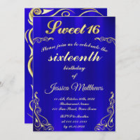 Elegant Blue and Gold Typography Sweet 16