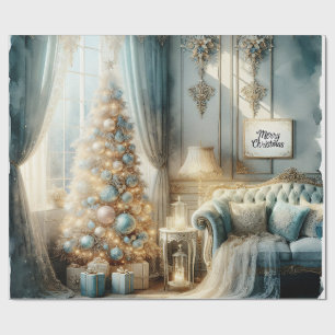 Elegant Blue and Gold Vintage Christmas Wrapping Paper