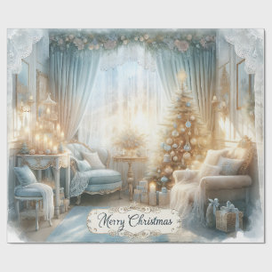Elegant Blue and Gold Vintage Christmas Wrapping Paper