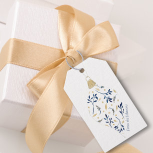 Elegant Blue and Gold Watercolor Floral Holiday Gift Tags