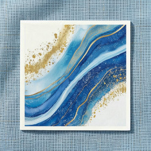 Elegant Blue and Gold Watercolor Napkin