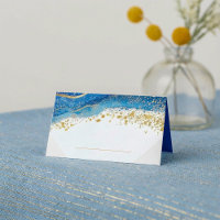 Elegant Blue and Gold Watercolor Table Name