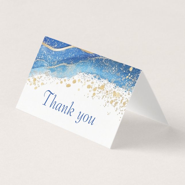 Elegant Blue and Gold Watercolor Thank You (Front)