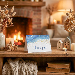 Elegant Blue and Gold Watercolor Thank You