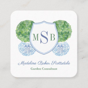 Elegant Blue And Green Boxwood Consultant Calling Square Business Card