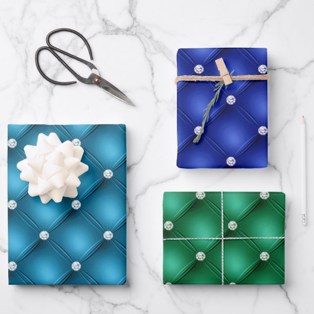 Elegant Blue and Green Diamond Tufted Patterns Wrapping Paper Sheet (Front)