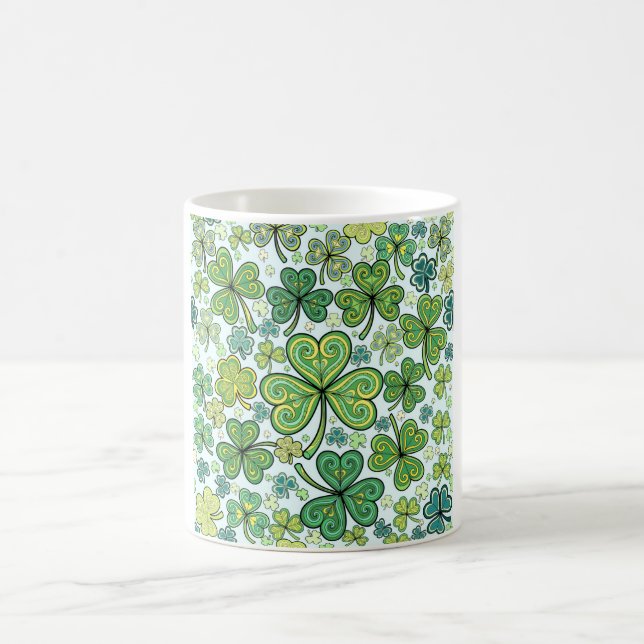 Elegant Blue and Green Shamrock Clover Pattern Cof Coffee Mug (Center)