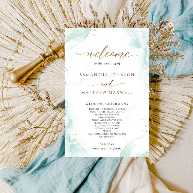 Elegant Blue and Green Watercolor Wedding Program (Creator Uploaded)