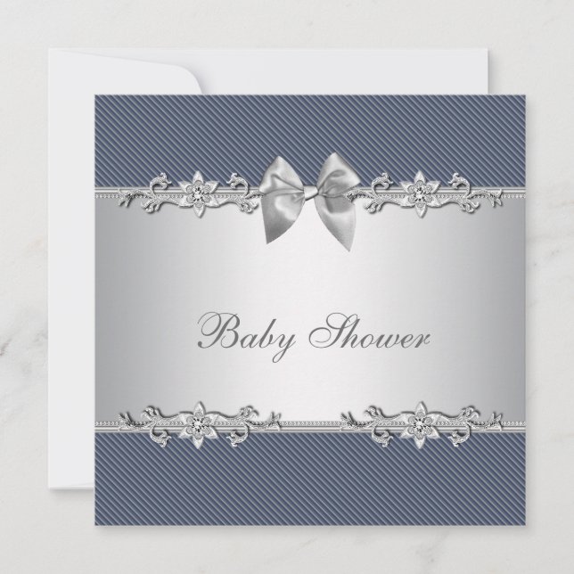 Elegant Blue and Grey Baby Boy Shower Invitation (Front)