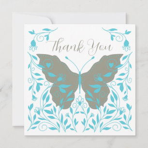 Elegant Blue and Grey Butterfly Thank You Card