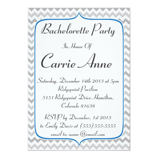 Elegant Blue and Grey Chevron Bachelorette Party Card