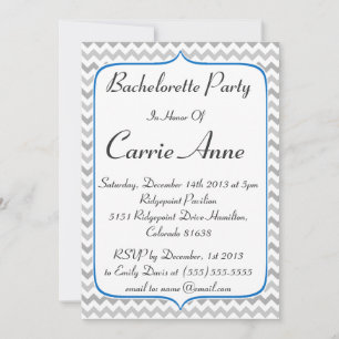 Elegant Blue and Grey Chevron Bachelorette Party Invitation