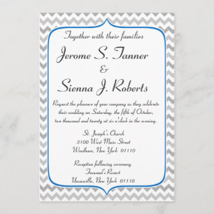 Elegant Blue and Grey Chevron Wedding Invitation