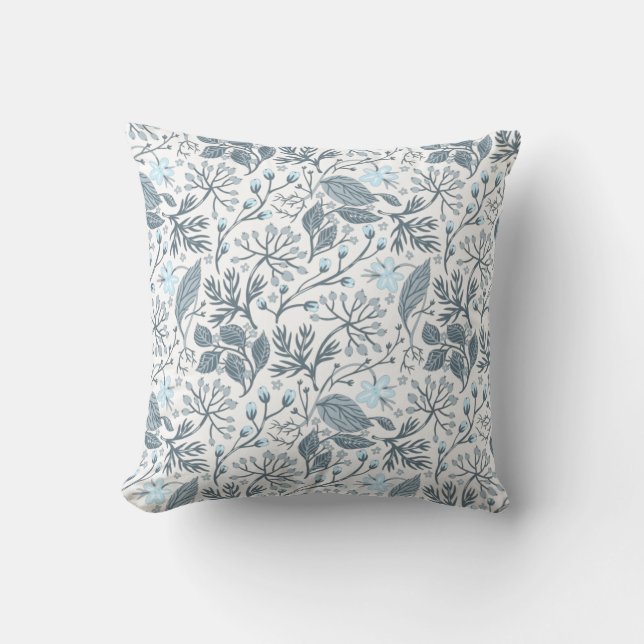 elegant blue and grey leaves cushion (Front)