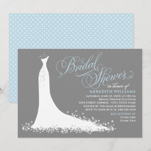 Elegant Blue and Grey Wedding Gown Bridal Shower Invitation
