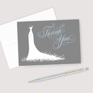Elegant Blue and Grey Wedding Gown Bridal Shower Thank You Card