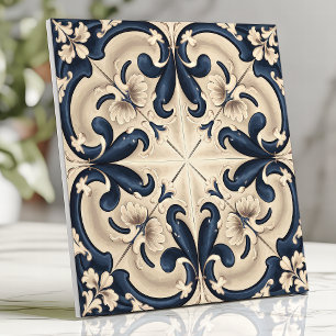 Elegant Blue and Ivory Baroque Tile