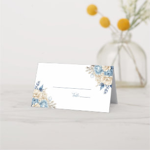 Elegant Blue and Ivory Rose Wedding Place Card
