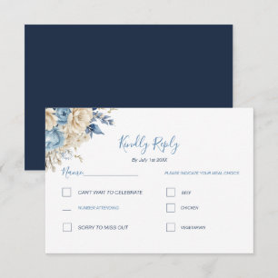 Elegant Blue and Ivory Rose Wedding RSVP Card