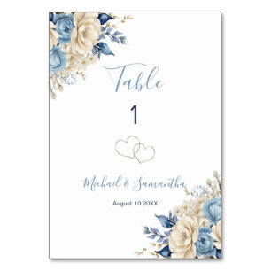 Elegant Blue and Ivory Rose Wedding Sign Table Number