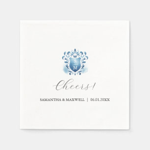 Elegant Blue and Monogrammed Crest Napkin
