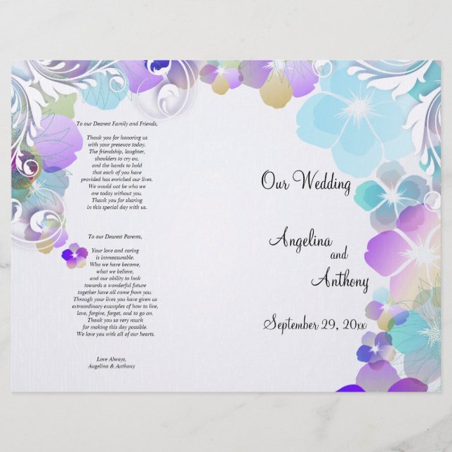 Elegant Blue And Multi Colour Pansies With Swirls (Front)