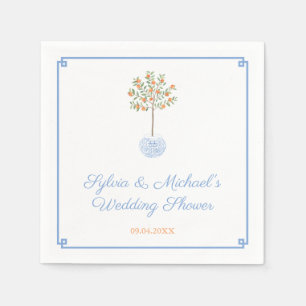 Elegant Blue And Orange Citrus Tree Wedding Shower Napkin
