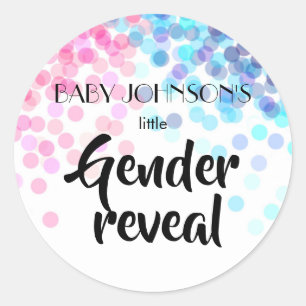Elegant blue and pink confetti baby gender reveal  classic round sticker