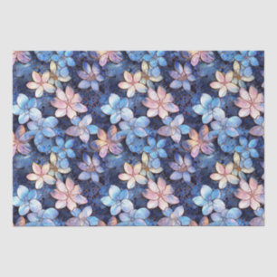 Elegant Blue and Pink Flowers Mosaic Glass Pattern Tissue Paper