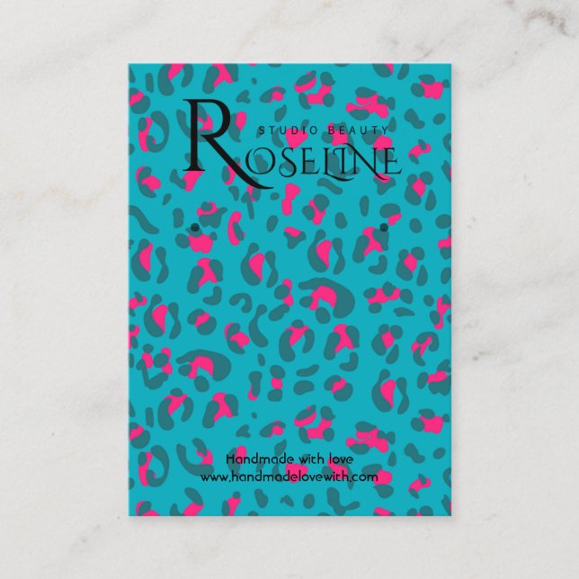 Elegant Blue and pink Leopard Print Display Card (Front)