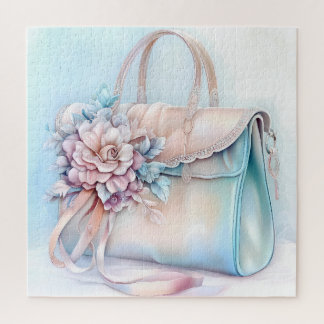 Elegant Blue and Pink Pastel Handbag  Jigsaw Puzzle