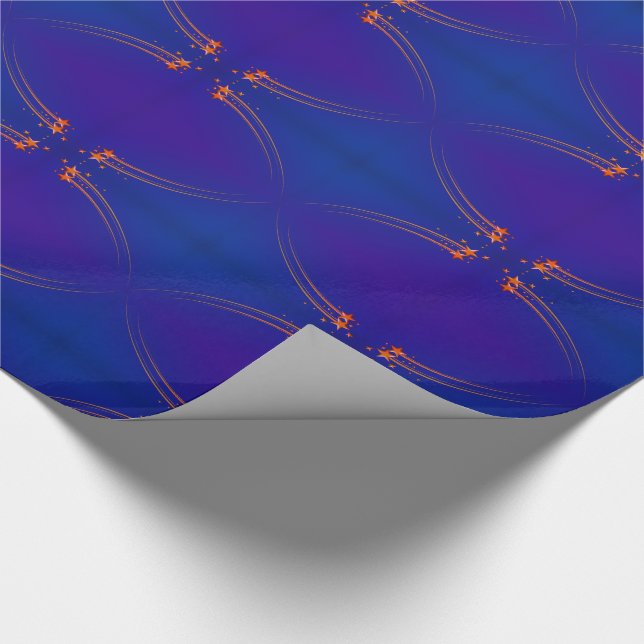 Elegant Blue and Purple Faux Gold Stars Christmas Wrapping Paper (Corner)