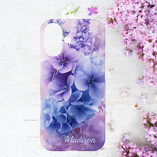 Elegant Blue and Purple Floral  iPhone 16 Case  (Creator Uploaded)