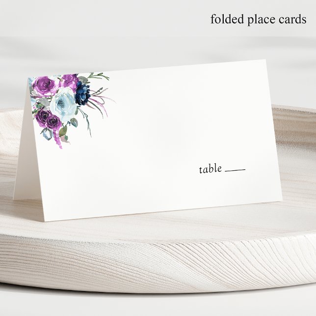 Elegant Blue and Purple Floral Wedding Place Card (Creator Uploaded)